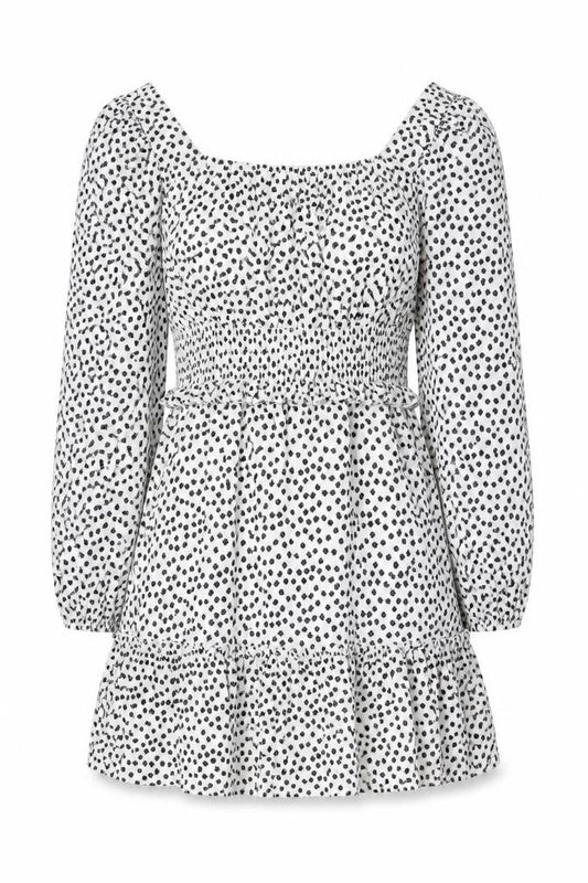 Front view of Missguided women’s white geometric polyester a-line, size UK 12, scoop neck pullover