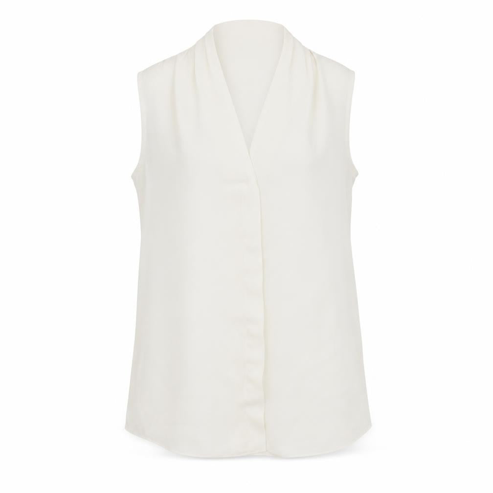 Front view of M&Co women’s white polyester basic button-up, size UK 10, v-neck