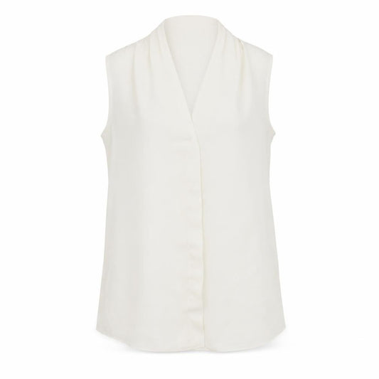 Front view of M&Co women’s white polyester basic button-up, size UK 10, v-neck