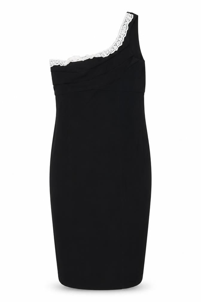 West One Womens Black Viscose Bodycon Size 10 One Shoulder Pullover - Lace Detail