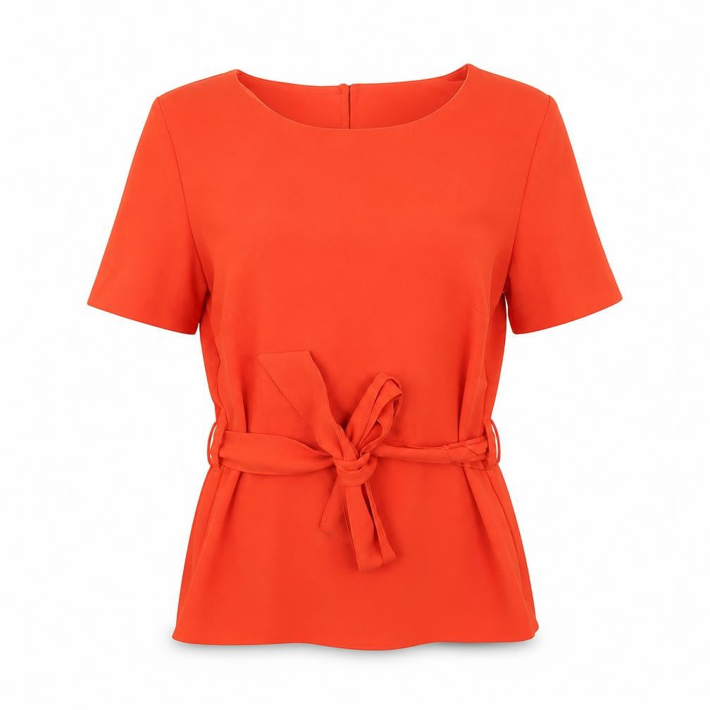 Front view of Next women’s orange polyester basic blouse, size UK 6, round neck