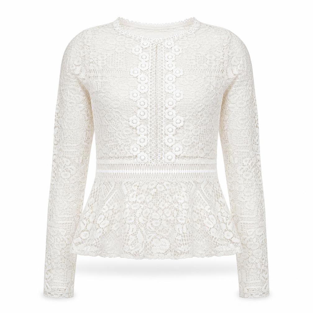 Front view of Luxe Collection women’s white nylon basic blouse, size S, round neck