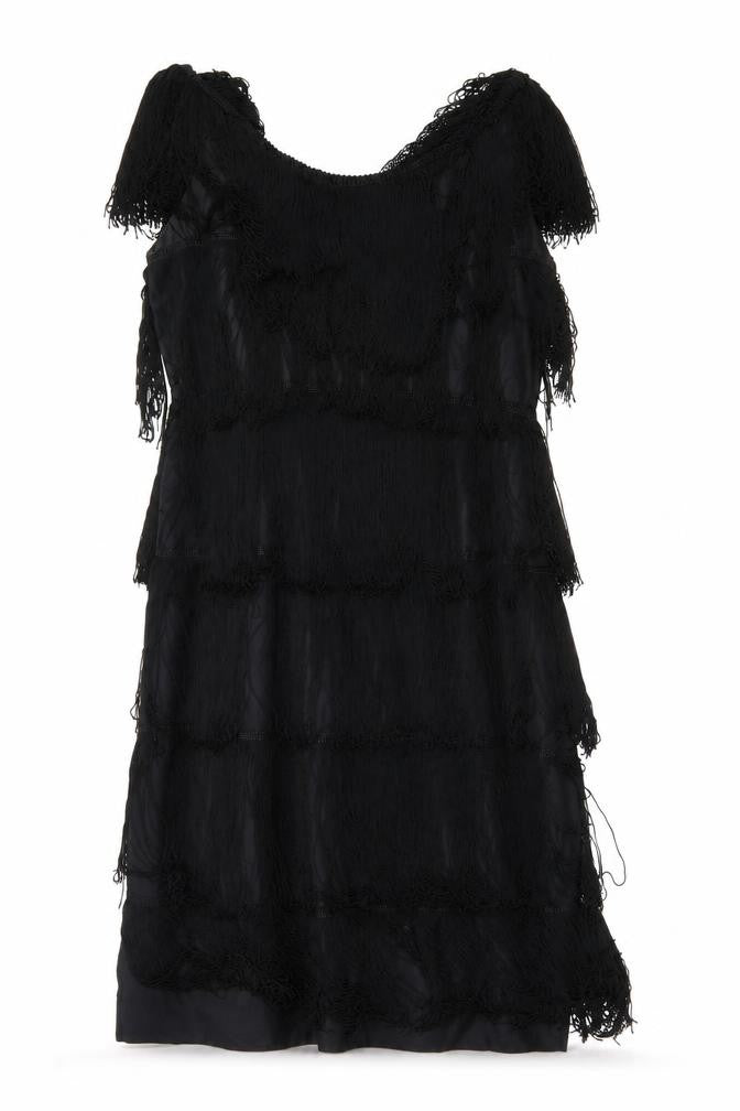 Front view of Fenrick women’s black polyester a-line, size L, round neck zip