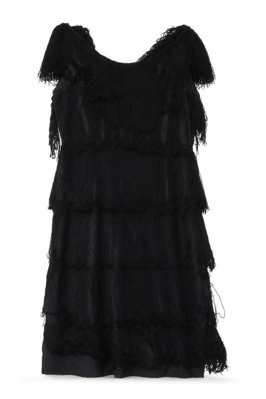 Front view of Fenrick women’s black polyester a-line, size L, round neck zip