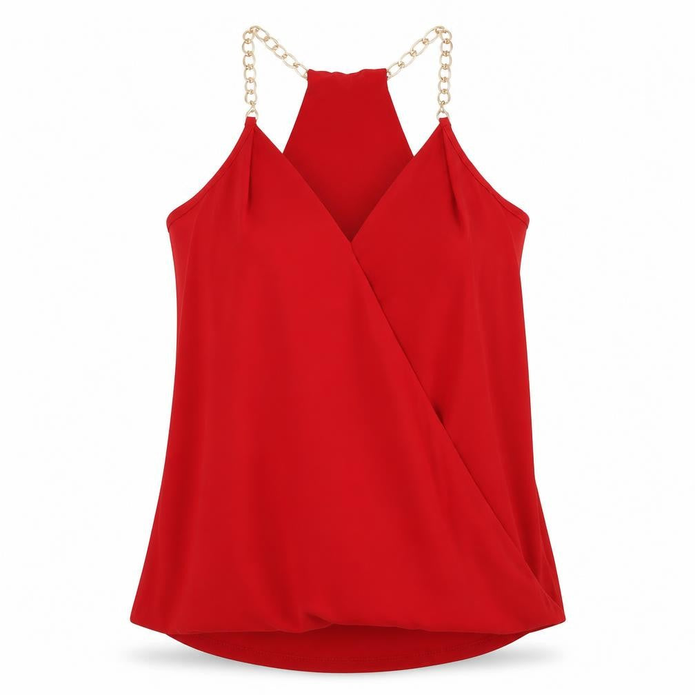 Front view of New Look women’s red polyester basic blouse, size UK 10, v-neck