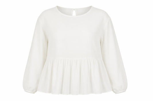 Front view of Made in Italy women’s white polyester basic blouse, size UK 12, round neck