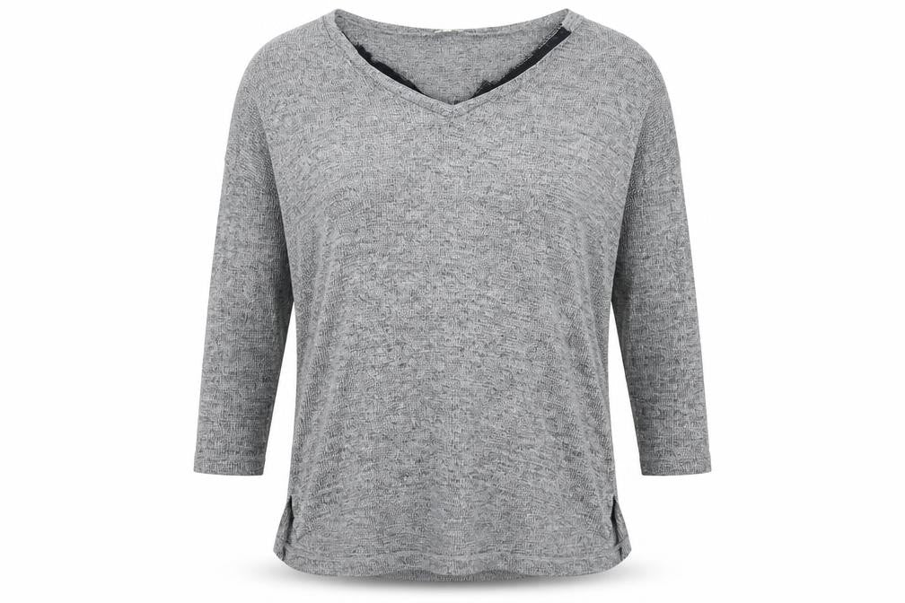 Front view of River Island women’s grey polyester basic t-shirt, size UK 12, boat neck