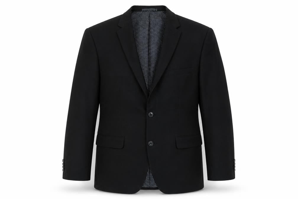 Front view of Taylor & Wright men’s black polyester jacket blazer, size 42, - tailored fit