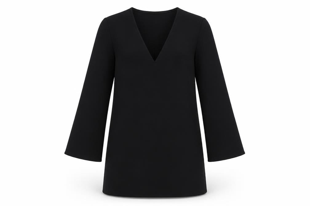 Front view of Zara women’s black polyester shift, size XS, v-neck pullover