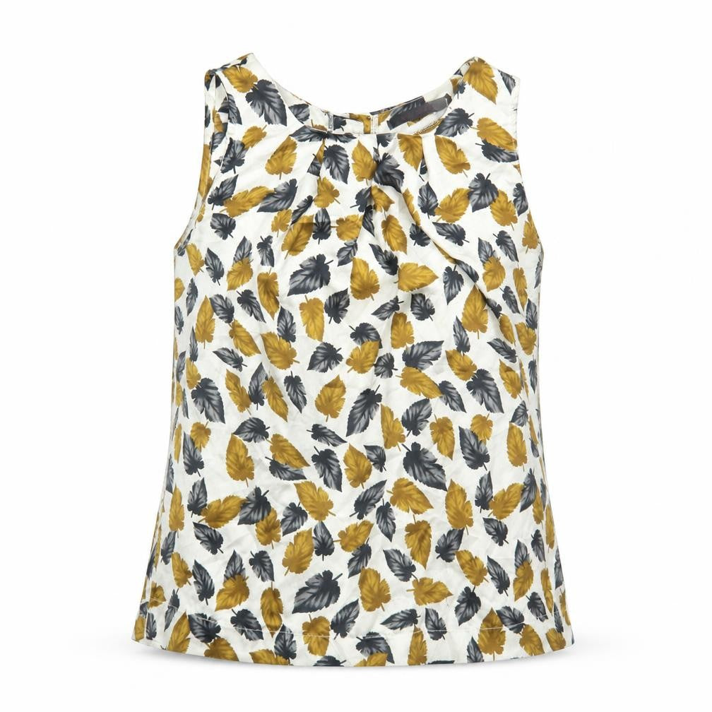 Front view of Tenki women’s white floral polyester basic tank, size S, round neck - leaf pattern