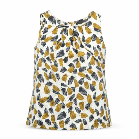 Front view of Tenki women’s white floral polyester basic tank, size S, round neck - leaf pattern