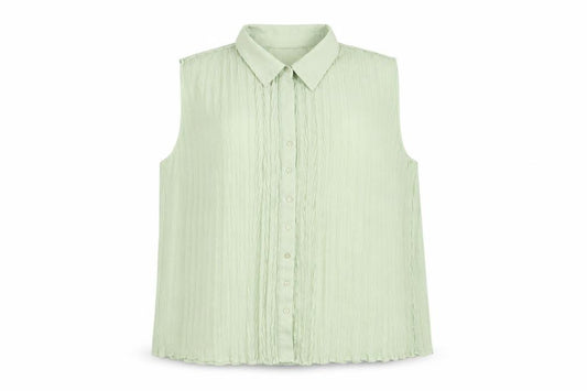 Front view of Bonmarché women’s green polyester basic button-up, size L, collared - textured