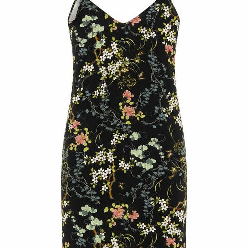 Pull&Bear Womens Black Floral Polyester Slip Dress Size S V-Neck Pullover