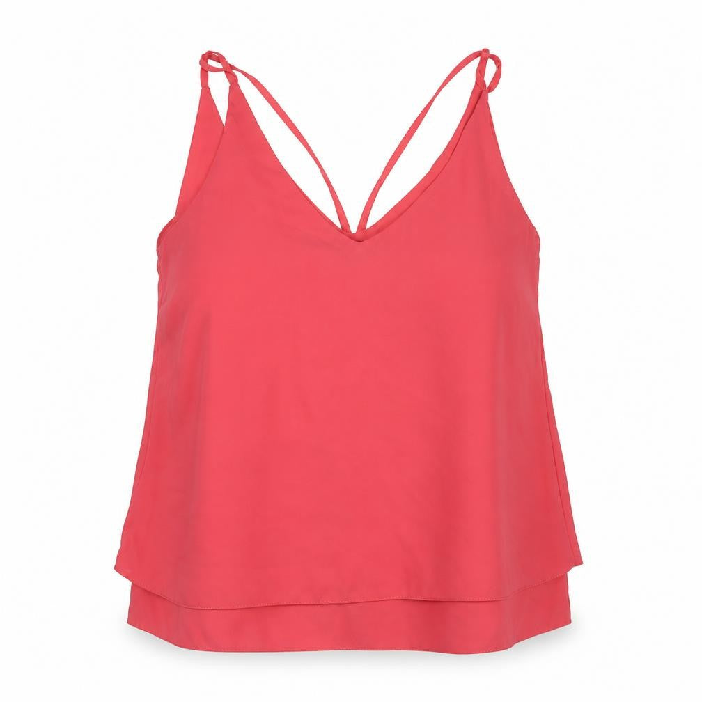 Front view of Etam women’s pink polyester camisole blouse, size UK 10, v-neck - layered