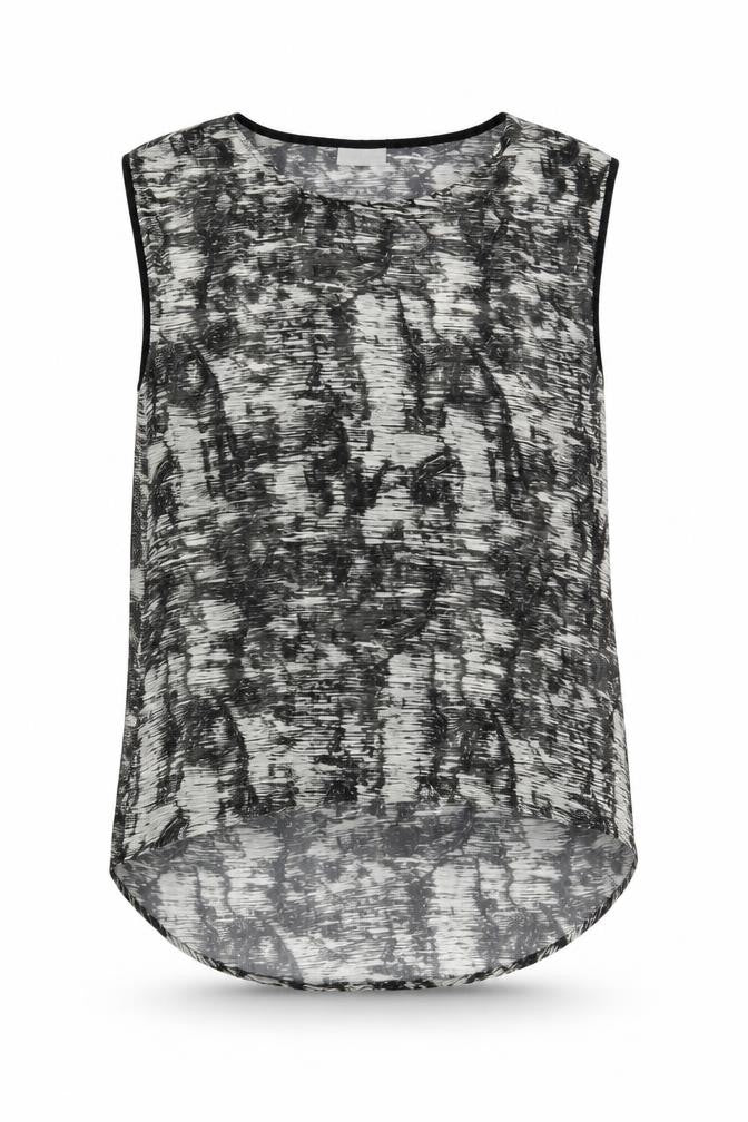Front view of VILA women’s grey geometric polyester basic blouse, size L, round neck - low back