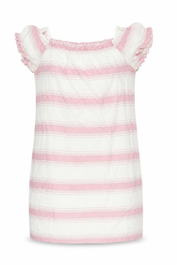 Front view of Vero Moda women’s pink striped cotton shift, size M, off the shoulder pullover