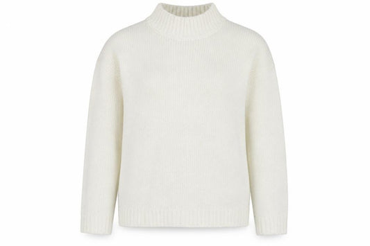 Front view of Studio women’s white high neck acrylic jumper, size UK 12