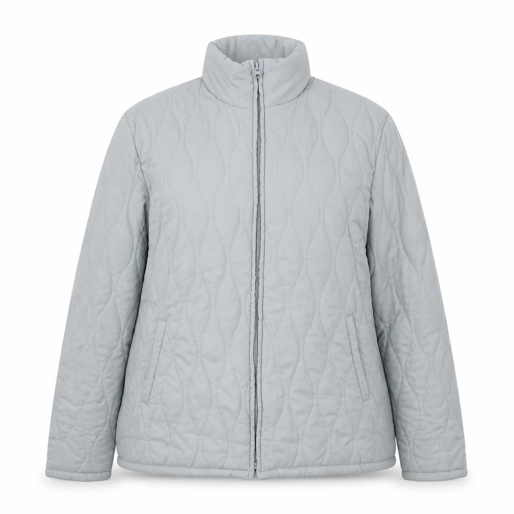 Front view of Jack Murphy women’s blue puffer jacket coat, size UK 14, zip