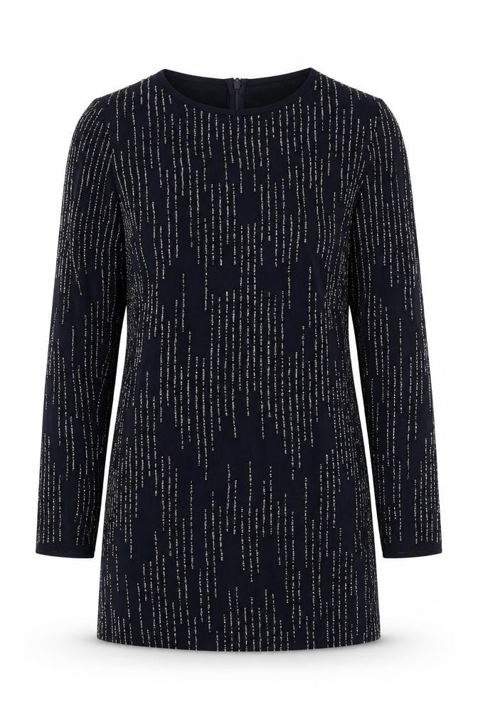 Front view of Ruby Ray women’s blue polyester mini, size UK 10, round neck zip