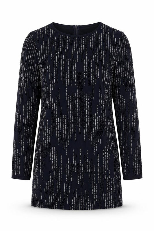 Front view of Ruby Ray women’s blue polyester mini, size UK 10, round neck zip