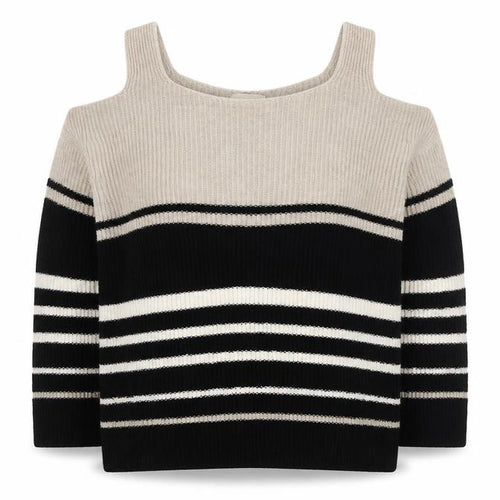 Papaya Womens Black Boat Neck Striped Acrylic Pullover Jumper Size M - Cold Shoulders