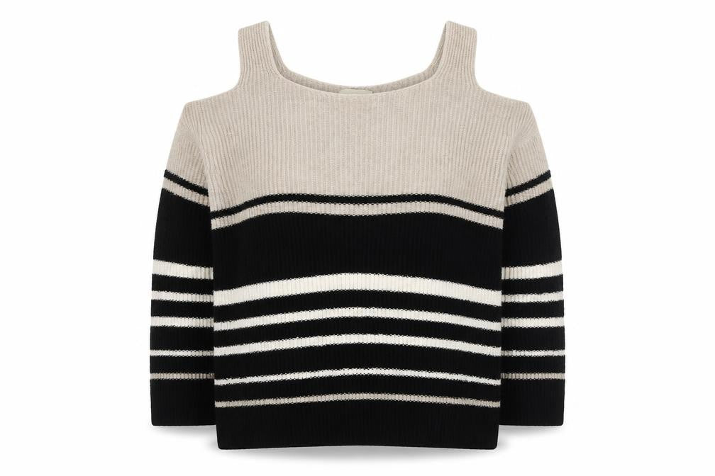 Papaya Womens Black Boat Neck Striped Acrylic Pullover Jumper Size M - Cold Shoulders