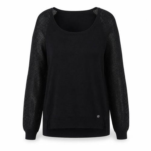 Les Petites Womens Black Viscose Basic T-Shirt Size M Scoop Neck - Net Sleeves