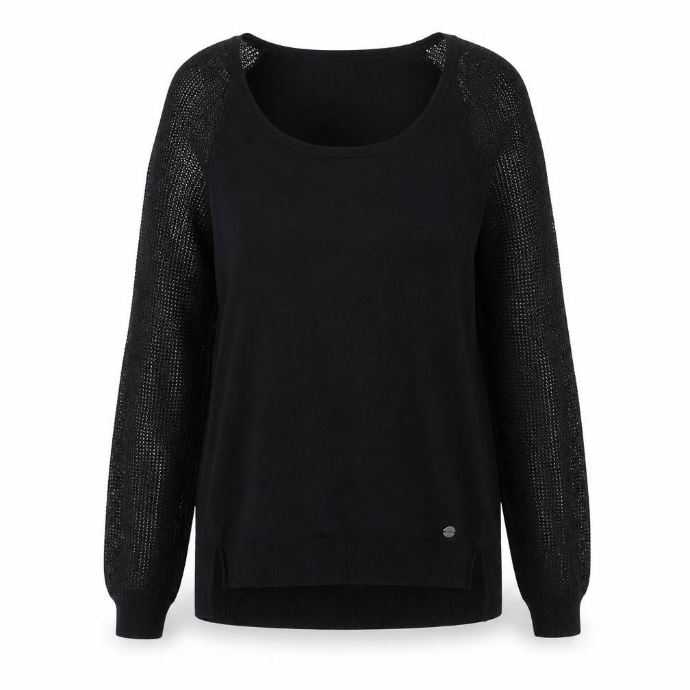 Les Petites Womens Black Viscose Basic T-Shirt Size M Scoop Neck - Net Sleeves