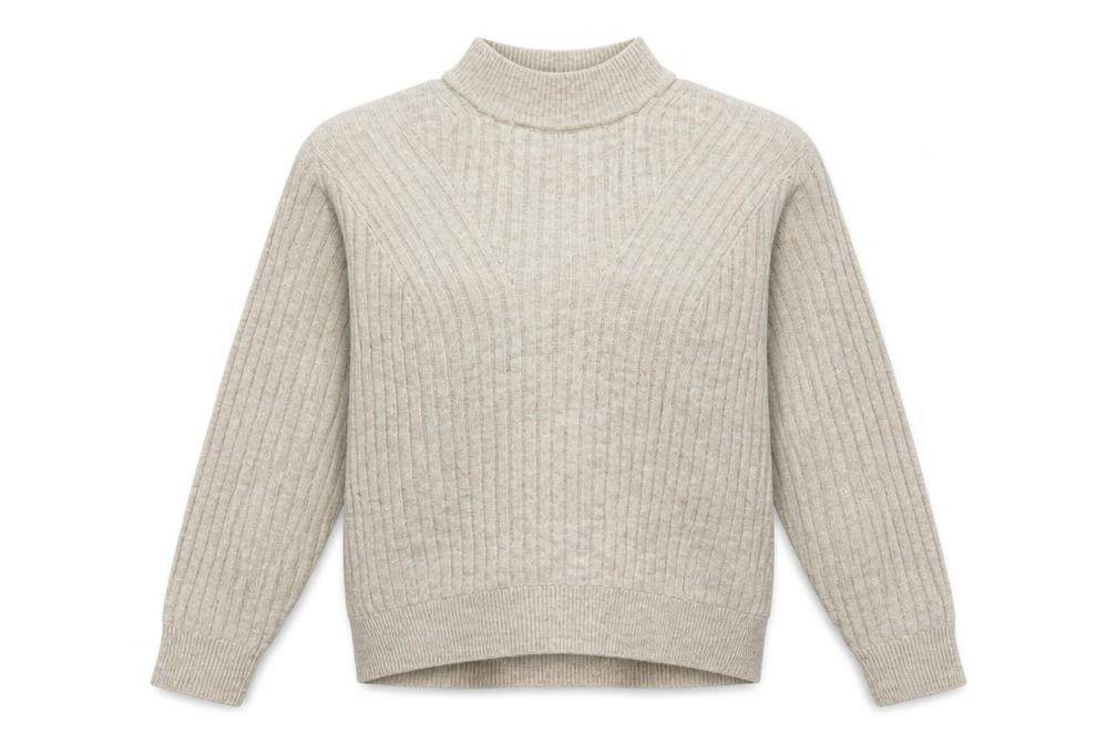 Front view of New Look women’s beige mock neck acrylic jumper, size S
