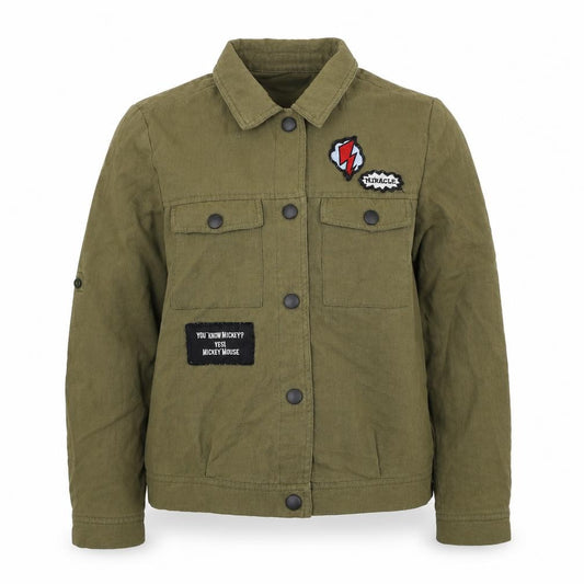 Front view of SANFU women’s green jacket, size M, button