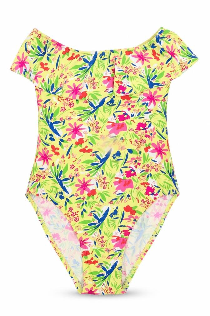 Ocean Club Womens Yellow Floral Polyester One Piece Size 8