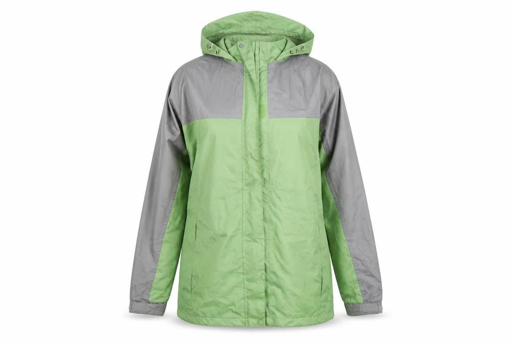 Front view of Being Casual women’s green anorak coat, size UK 14, zip
