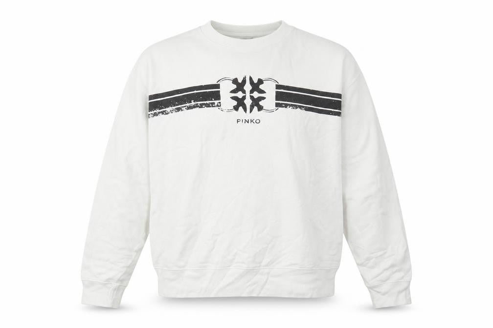 Front view of PINKO men’s white cotton pullover sweatshirt, size L