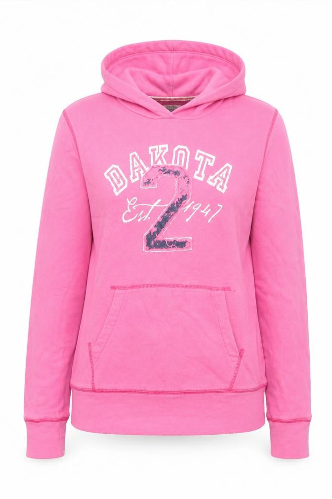 Front view of H&M women’s pink cotton pullover hoodie, size M, pullover - dakota