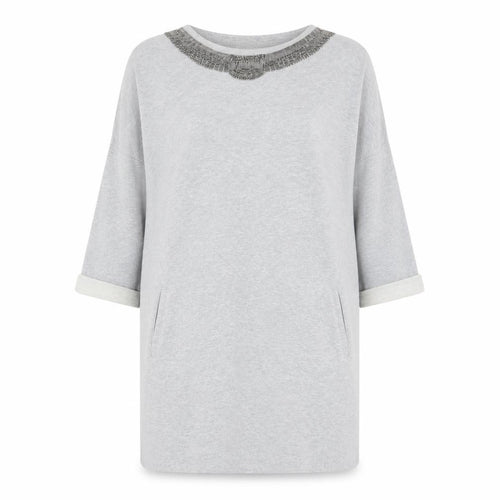 Linea Weekend Womens Grey Cotton Jumper Dress Size 14 Round Neck Pullover - Embellished Neckline