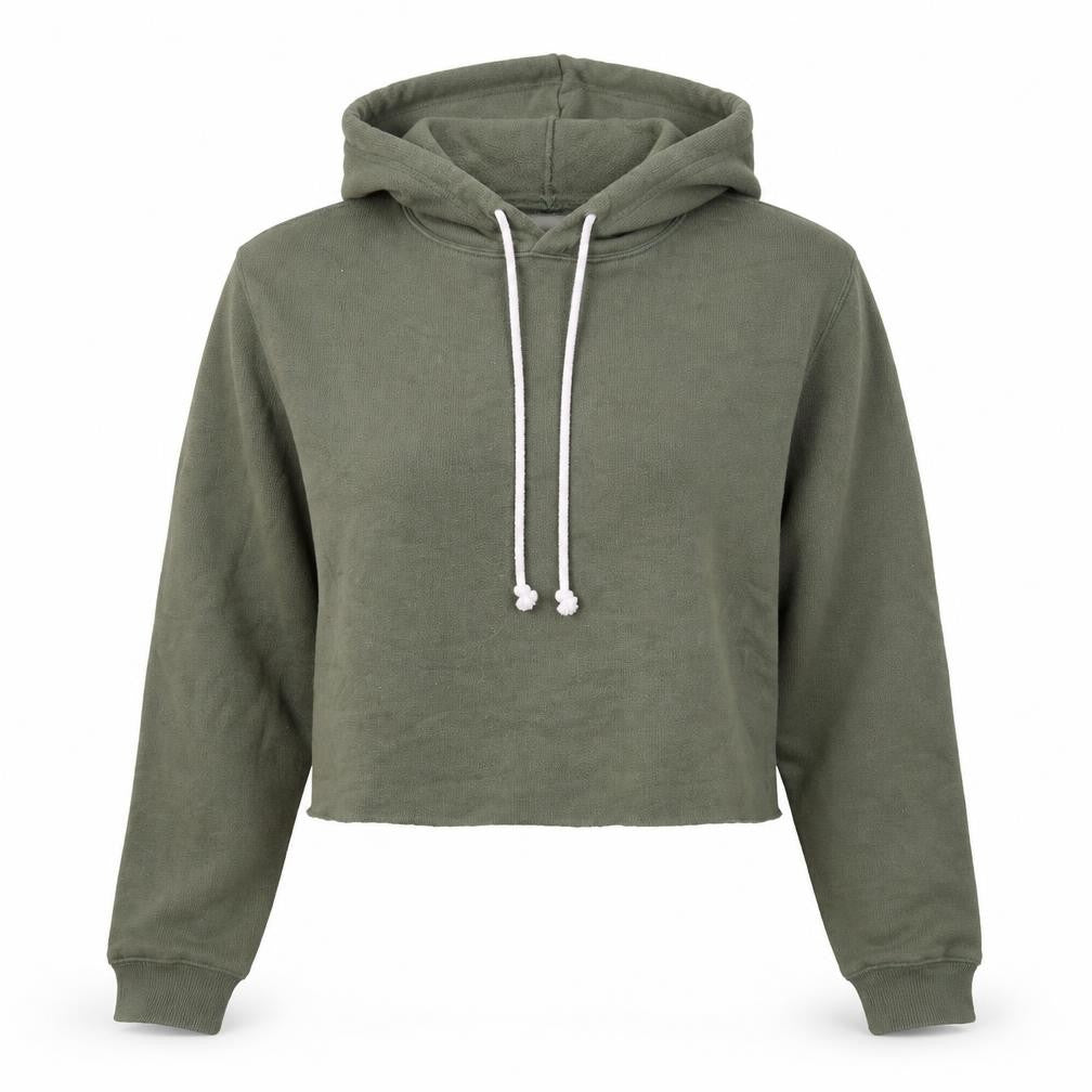 Front view of Wild Fable women’s green polyester pullover hoodie, size S, pullover - cropped