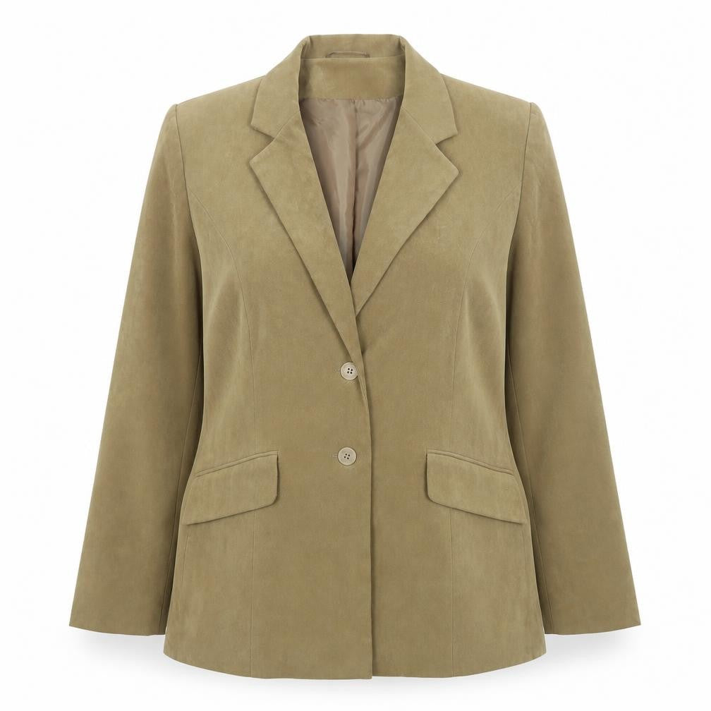 Front view of Etam women’s green jacket blazer, size UK 14, button
