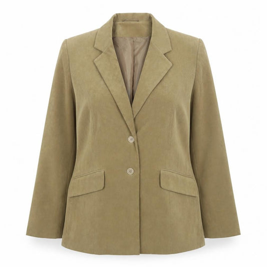 Front view of Etam women’s green jacket blazer, size UK 14, button
