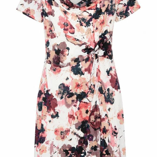 Marks and Spencer Womens Pink Floral Polyester A-Line Size 12 Cowl Neck Pullover - Twist Front