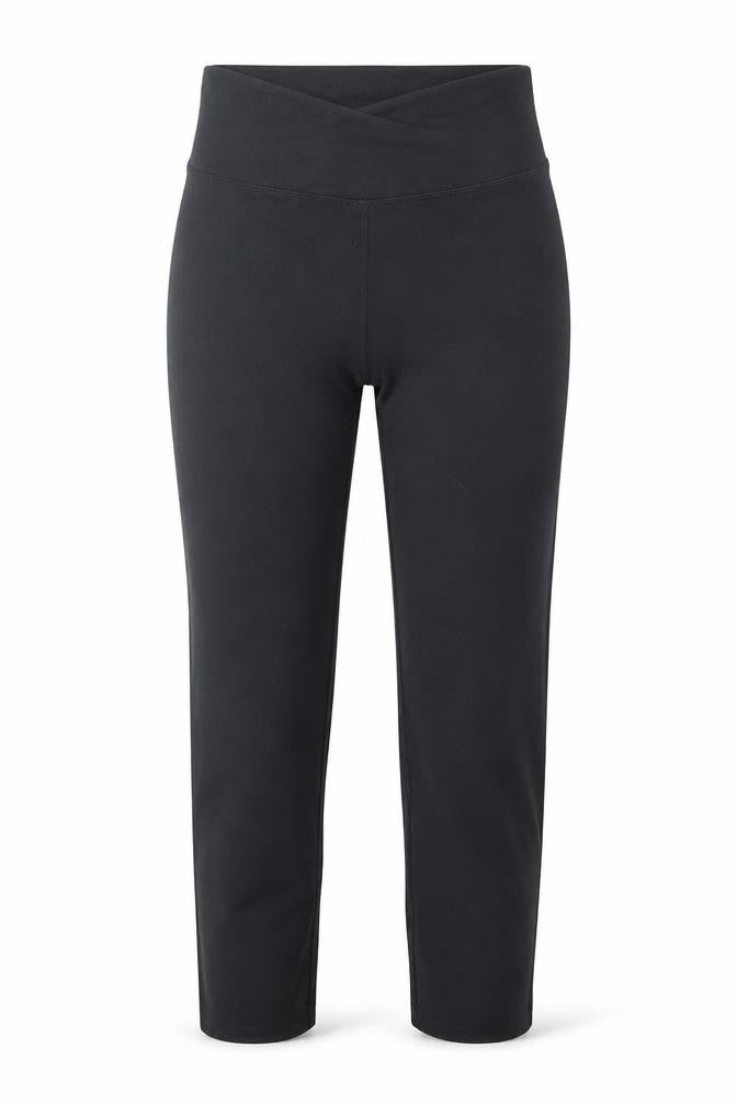 Front view of Marks & Spencer women’s black polyester cropped leggings, size UK 8, 19-inch leg regular pullover