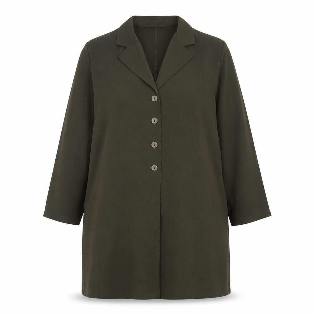 Front view of ELVI women’s green jacket, size UK 16, button