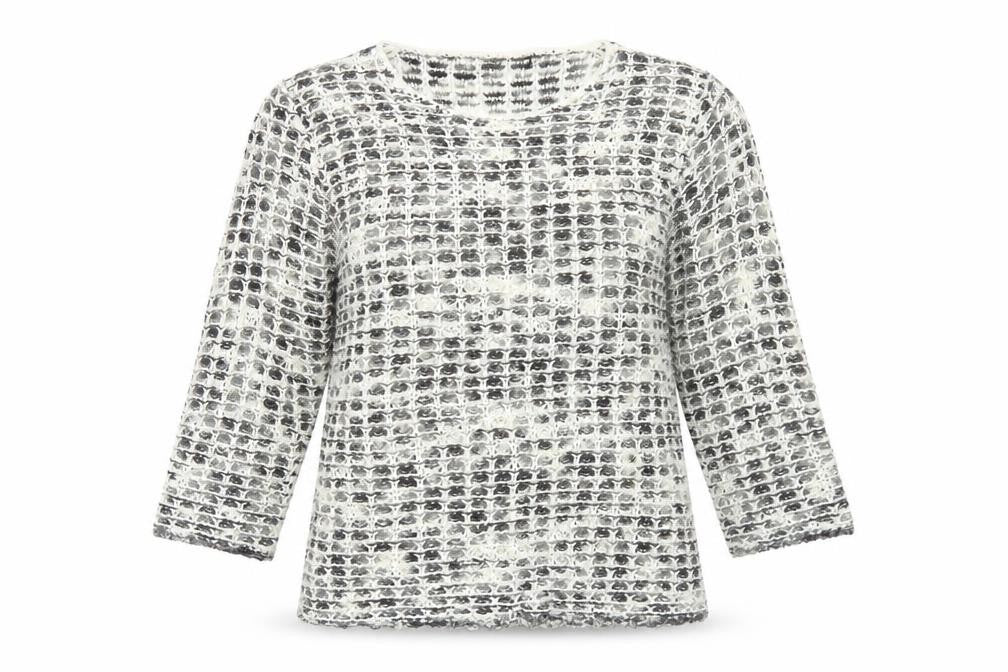 Front view of Just Elegance women’s grey round neck acrylic jumper, size M