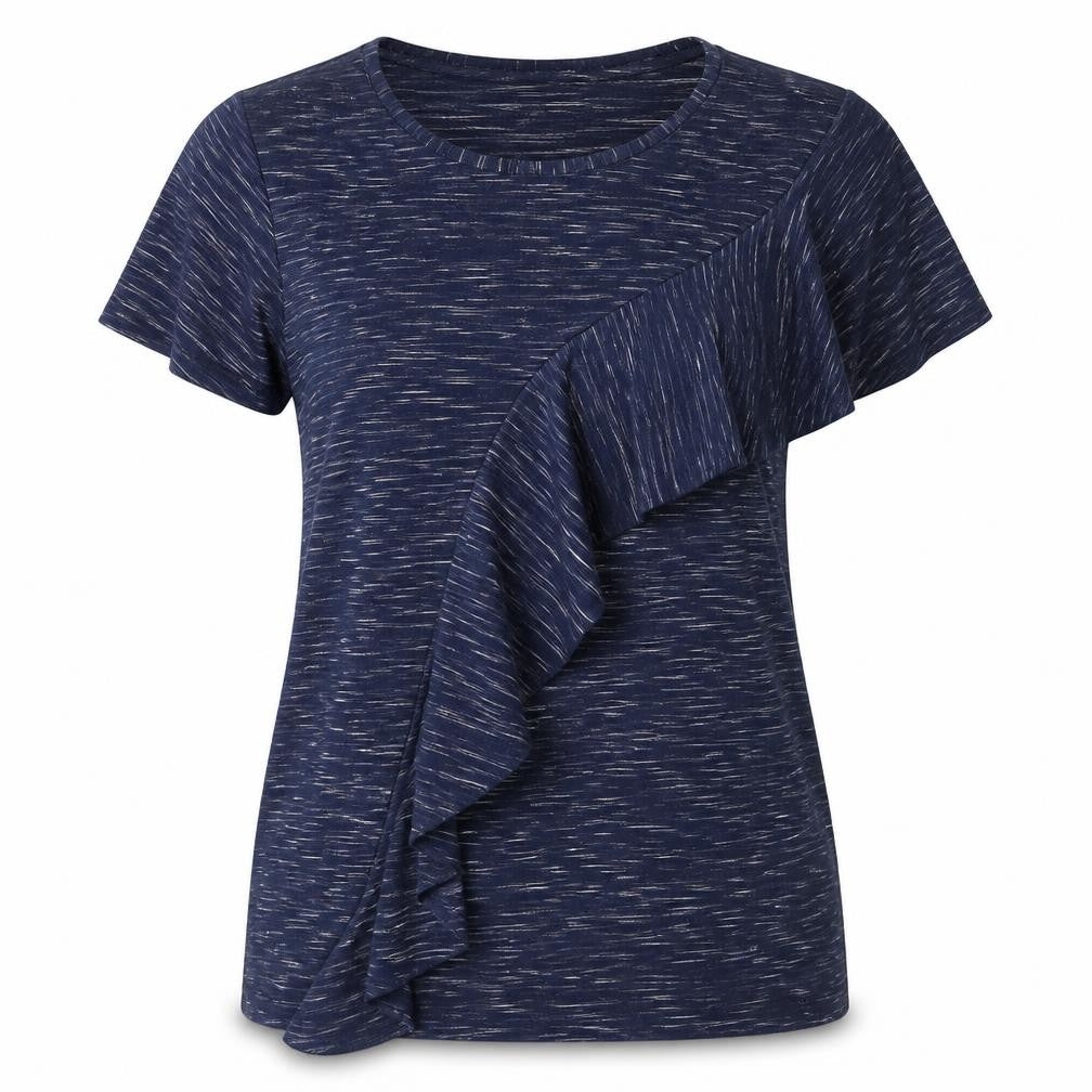 Front view of Nutmeg women’s blue polyester basic t-shirt, size UK 8, round neck