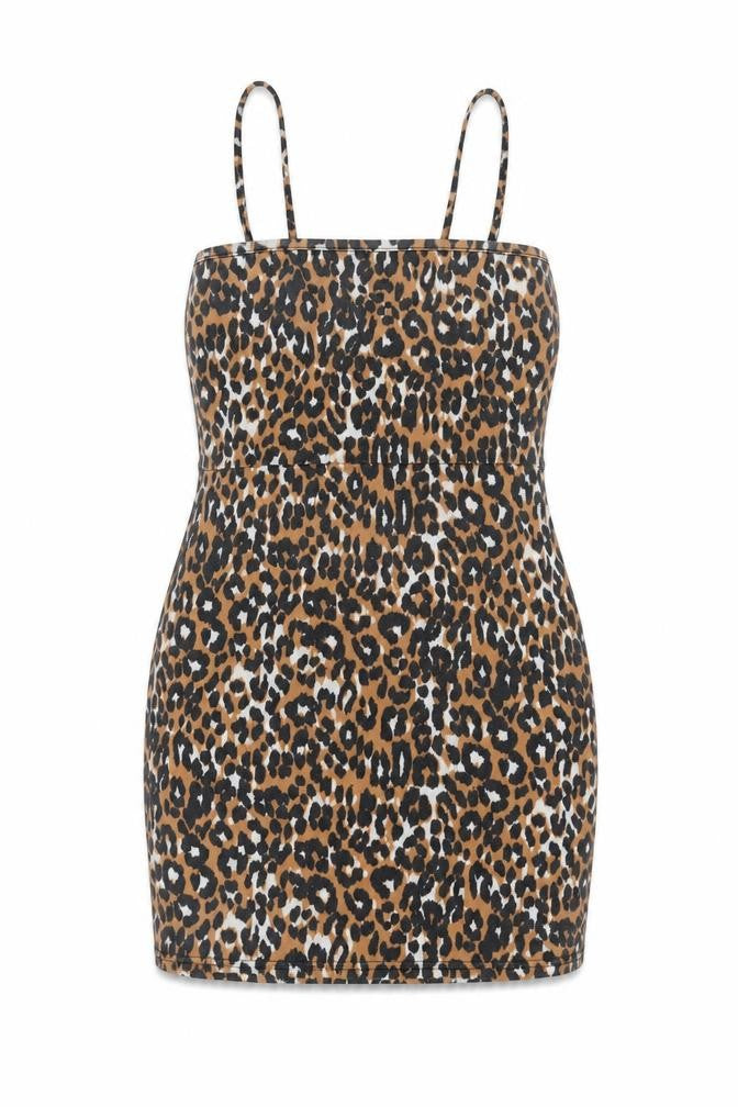Front view of Daisy Street women’s brown animal print polyester mini, size UK 14, square neck pullover