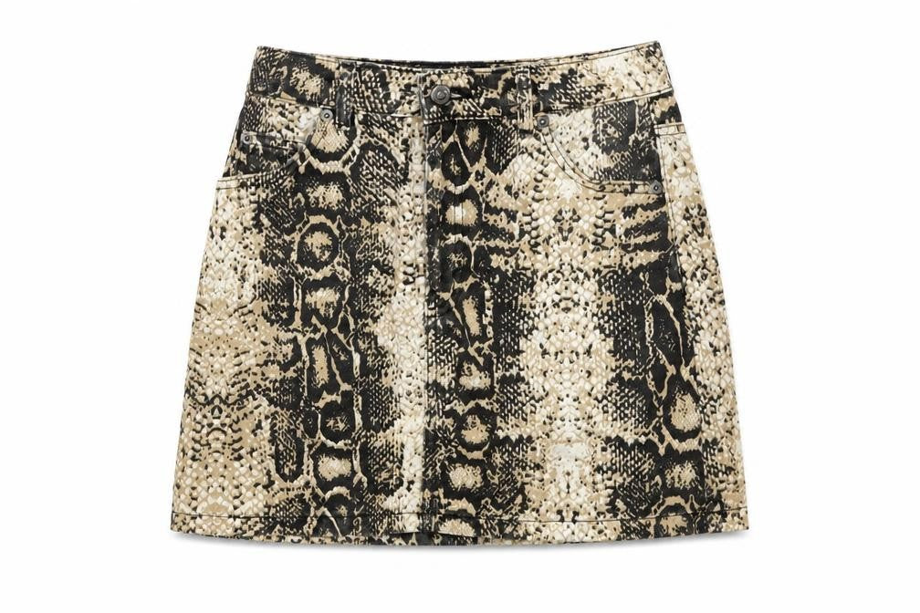 Topshop Womens Beige Animal Print Cotton Mini Skirt Size 28 in Zip - Snake Print