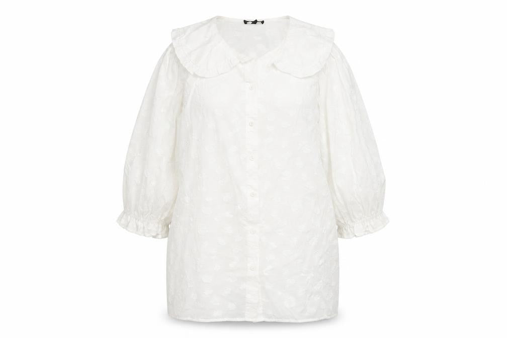 Front view of Phase Eight women’s white viscose basic button-up, size UK 16, collared