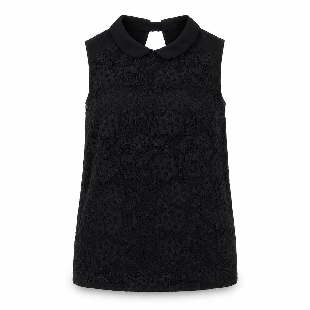 Front view of Tu women’s black polyester basic tank, size UK 8, collared