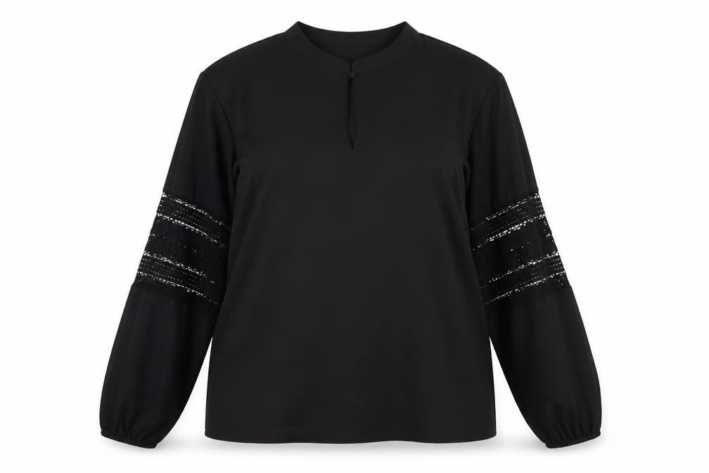 Front view of Only women’s black polyester basic blouse, size M, mock neck