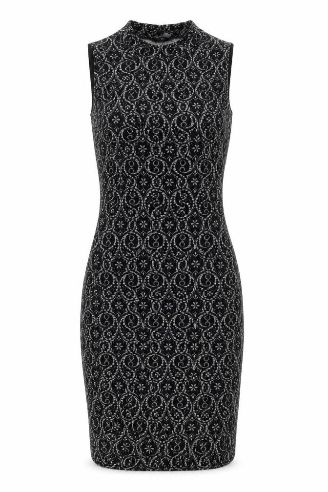 Front view of Next women’s black geometric polyester bodycon, size UK 8, mock neck pullover