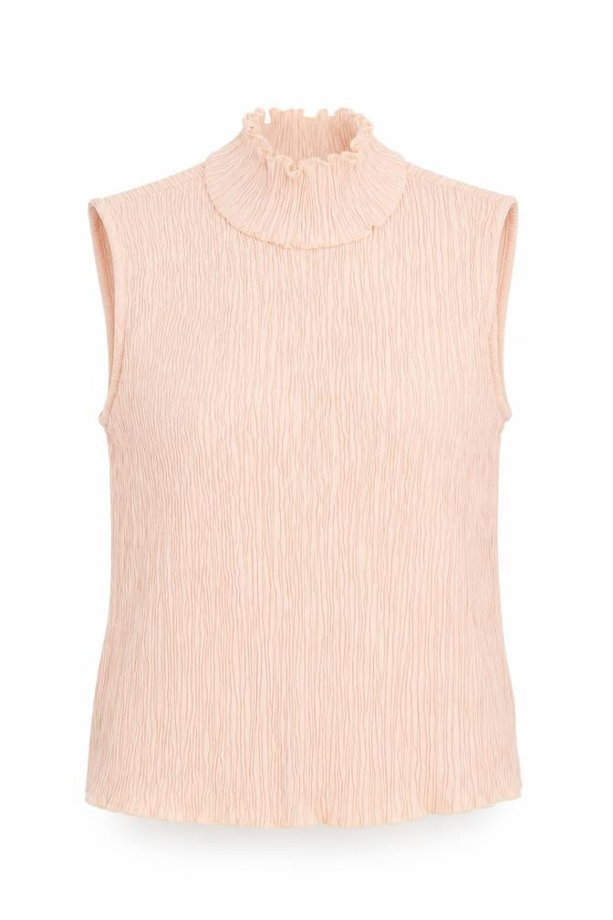 Front view of Marks & Spencer women’s pink polyester basic tank, size UK 12, mock neck